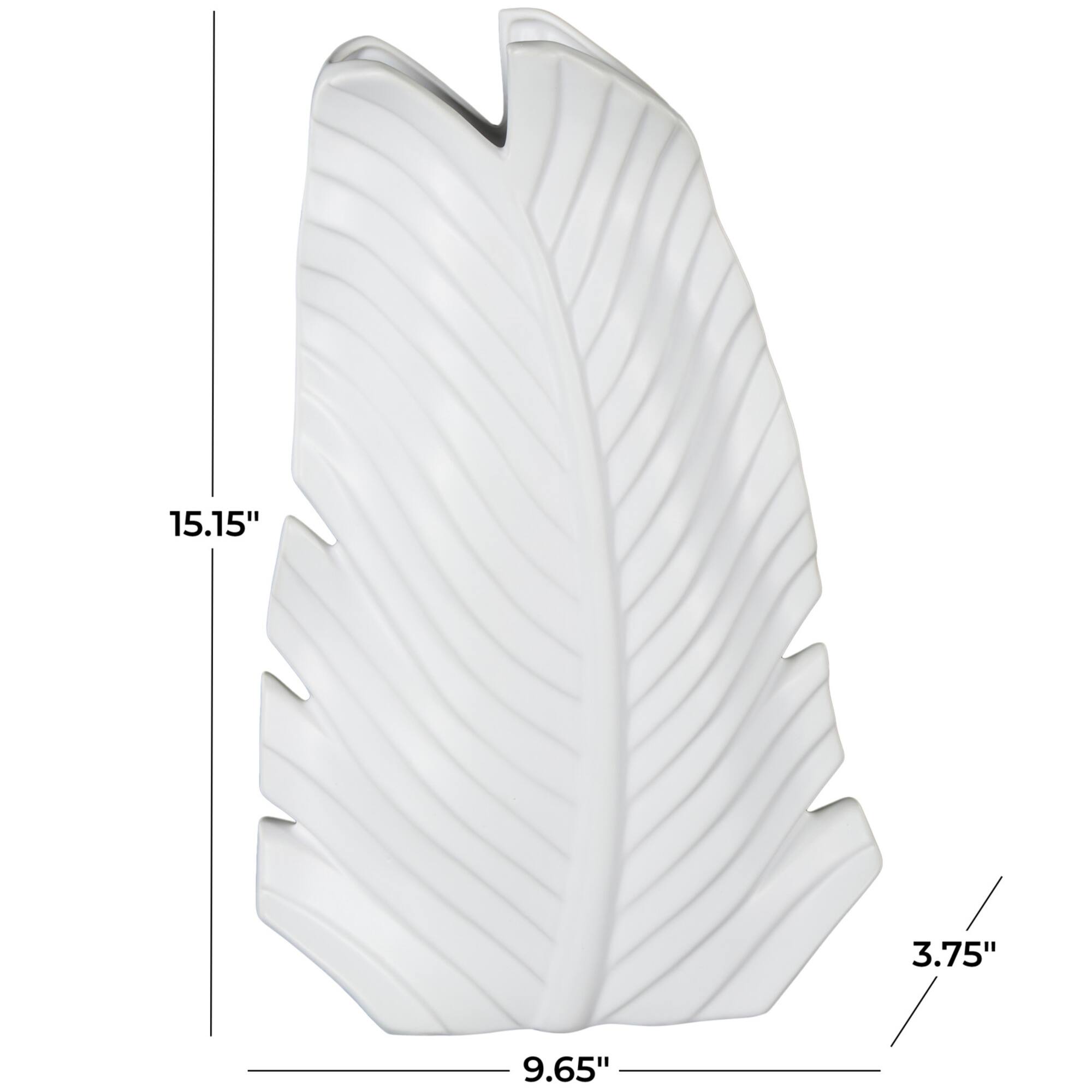 15" White Ceramic Palm Leaf Vase